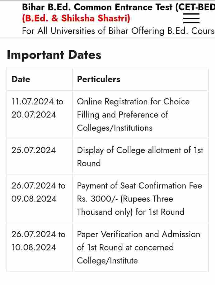 Bihar B.Ed Counselling notification pdf